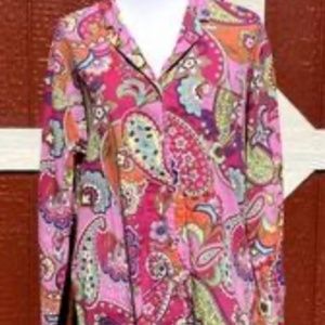 Vera Bradley Pink, Green, Orange Paisley Print Long Sleeve Blouse